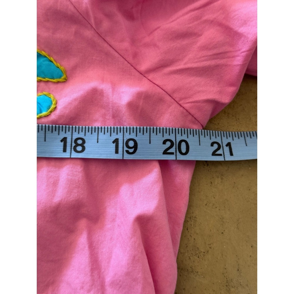 Uncle Frank Pink Embroidered Cotton Shift Dress Ruffle Neck Pintuck Small - Picture 9 of 10